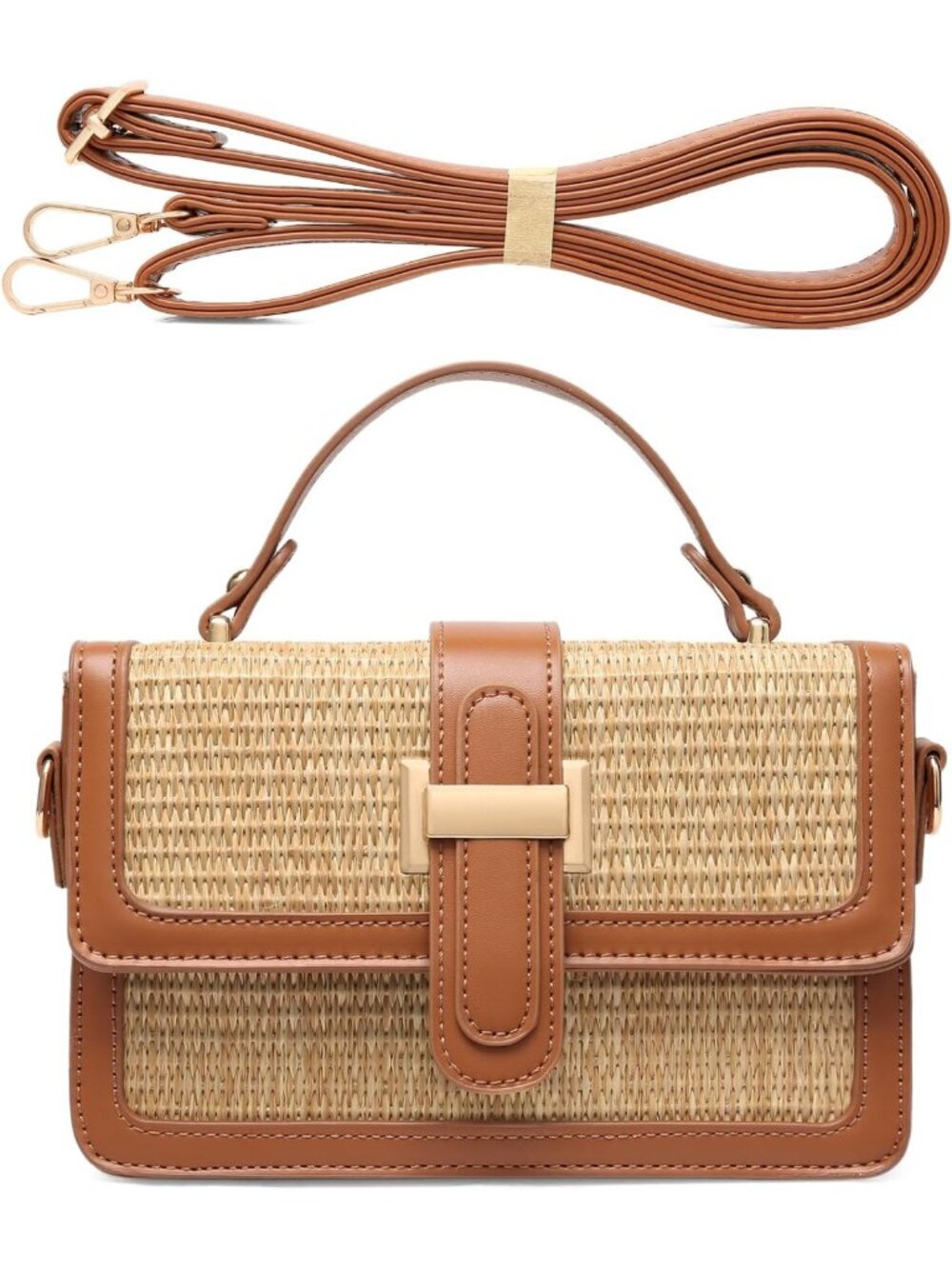 Woven Straw Crossbody Bag for Women - Small Summer Purse & Beach Handbag - Picture 8 of 8
